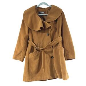 Lane Bryant Camel Brown Shawl Collar Belted Wool Blend Coat Womens Plus 14/16